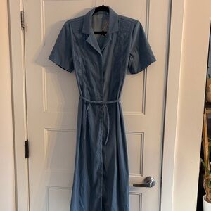 Vintage Elegant Blue Button-Up Dress
